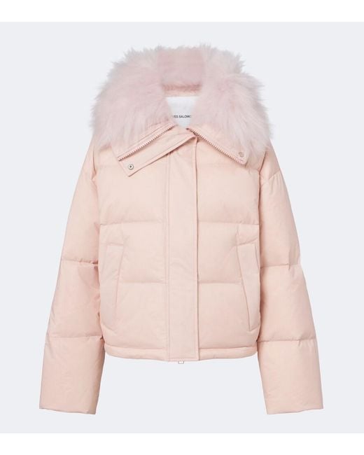 Yves Salomon Pink Doudoune Shearling-Trimmed Down Jacket