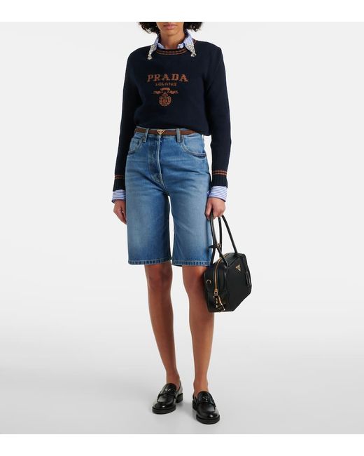 Prada Blue High-Rise Bermuda Shorts