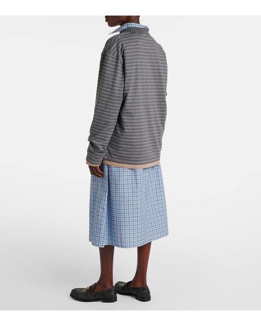Miu Miu Gray Striped Cotton Jersey Polo Shirt