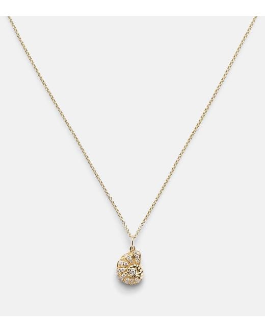 Sydney Evan White Nautilus Shell 14kt Gold Pendant Necklace With Diamonds