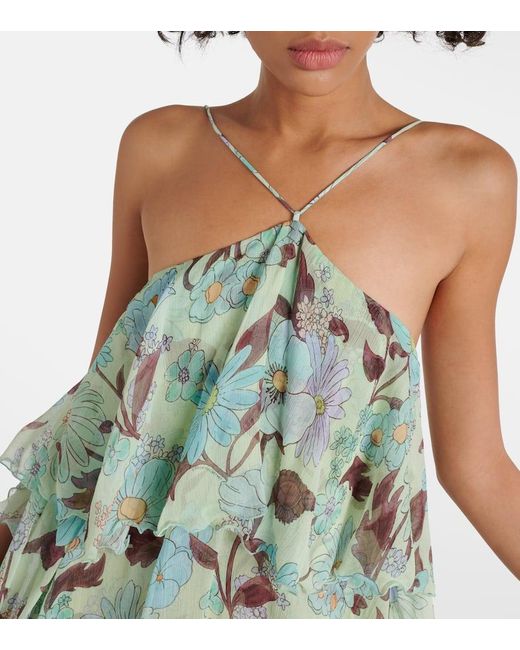 Stella McCartney Green Tiered Printed Silk Maxi Dress