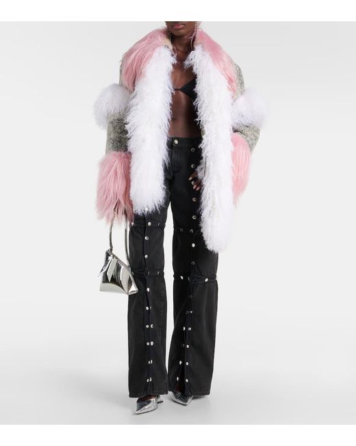 The Attico Red Lederjacke Mit Shearling
