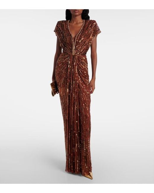 Jenny Packham Brown Robe Zola Mit Pailletten Und Kristallen