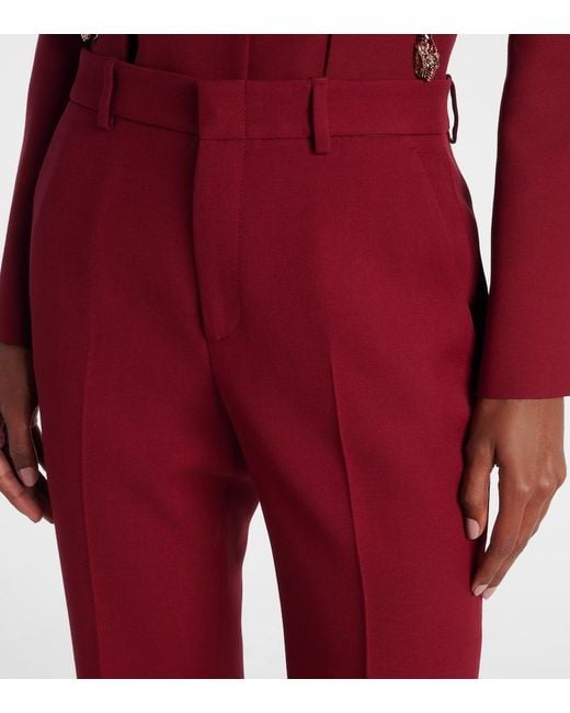 Gucci Red Silk And Wool Straight Pants