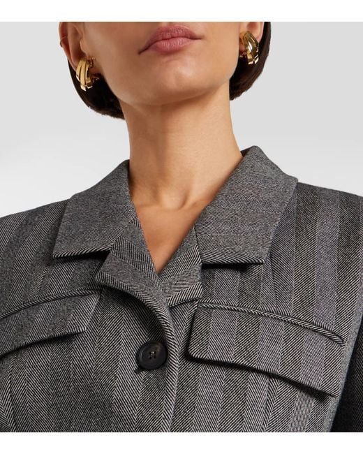 Ferragamo Gray Herringbone Wool-Blend Blazer