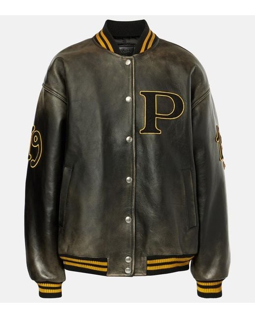 Prada Black Collegejacke Aus Leder