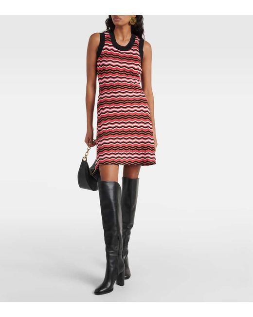 Vestido corto mezcla de algodon en zigzag Missoni de color Red