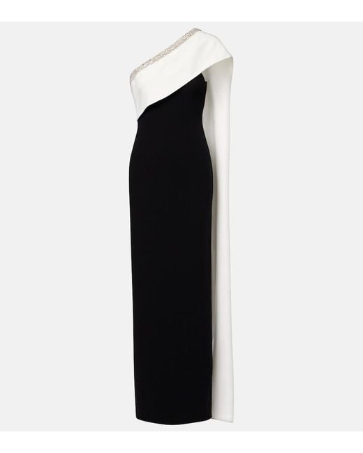 Roland Mouret Black Caped Embellished Satin Crepe Gown