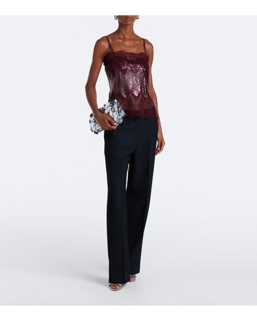 Rabanne Purple Lace-Trimmed Chainmail Top
