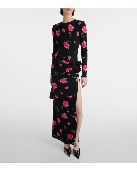 Magda Butrym Black Floral-Applique Gathered Maxi Dress