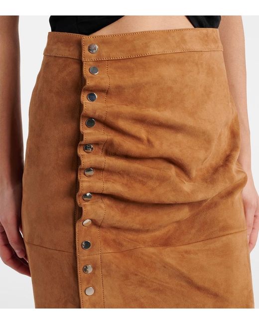 Rabanne Brown Ruched Suede Midi Skirt