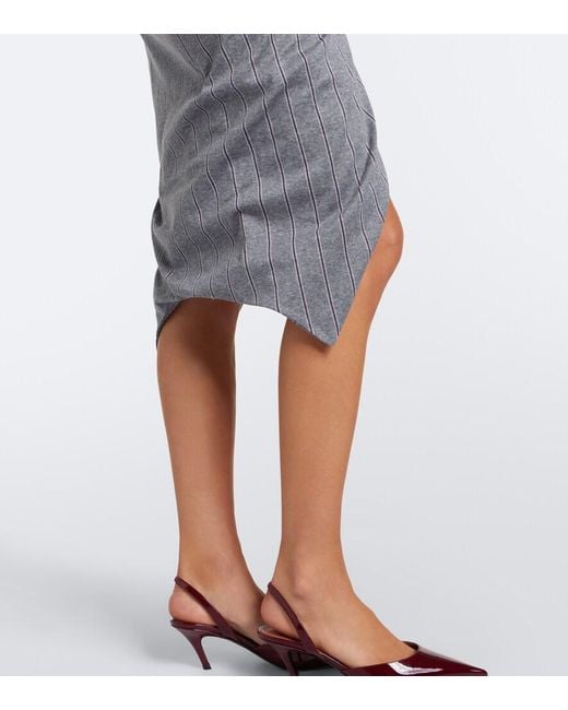 Vivienne Westwood Gray Pulling Striped Ruched Cotton Midi Dress