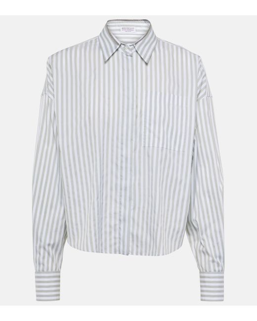 Brunello Cucinelli White Striped Cotton And Silk Poplin Shirt