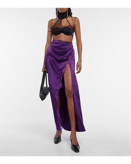 DIDU Purple Asymmetric Silk Satin Maxi Skirt