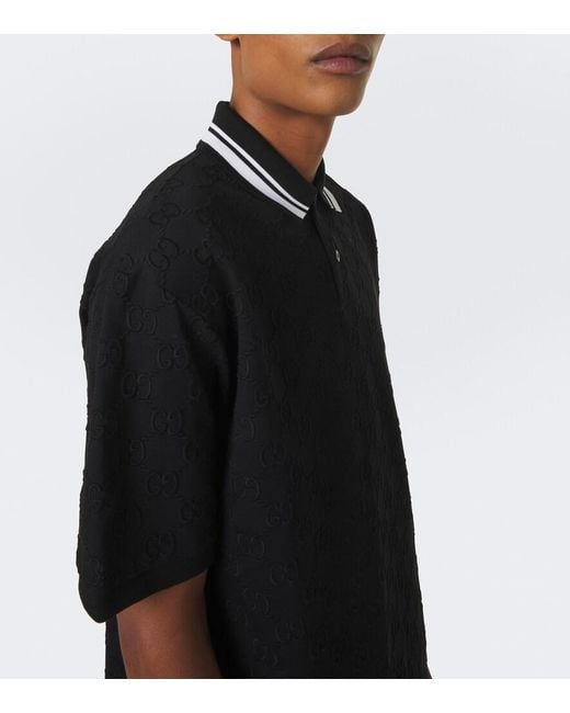 Gucci Black Gg Cotton-Blend Pique Polo Shirt for men