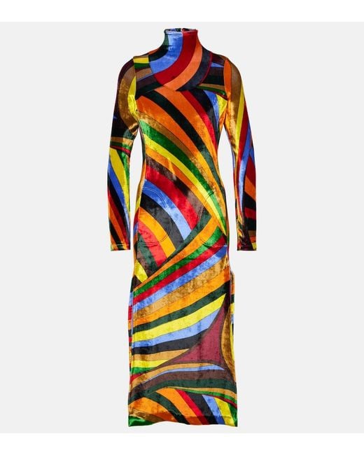 Emilio Pucci Orange Iride Velvet Midi Dress