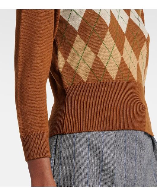 Prada Brown Pullover Mit Argyle-Strickmuster