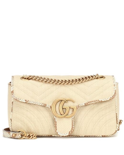 Gucci Natural Marmont Raffia Shoulder Bag