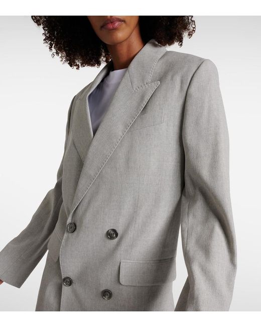 AMI Gray Double-Breasted Wool Blazer
