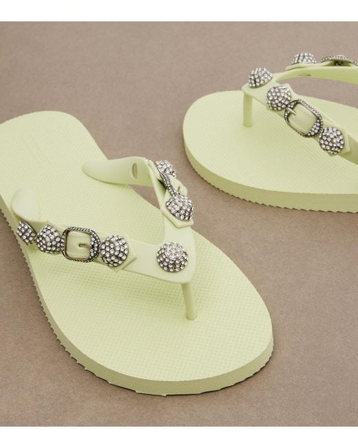 Balenciaga Green Cagole Embellished Thong Sandals