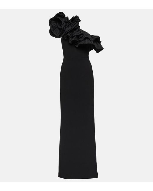 Rebecca Vallance Black Chloe One-shoulder Taffeta-trimmed Stretch-crepe Gown