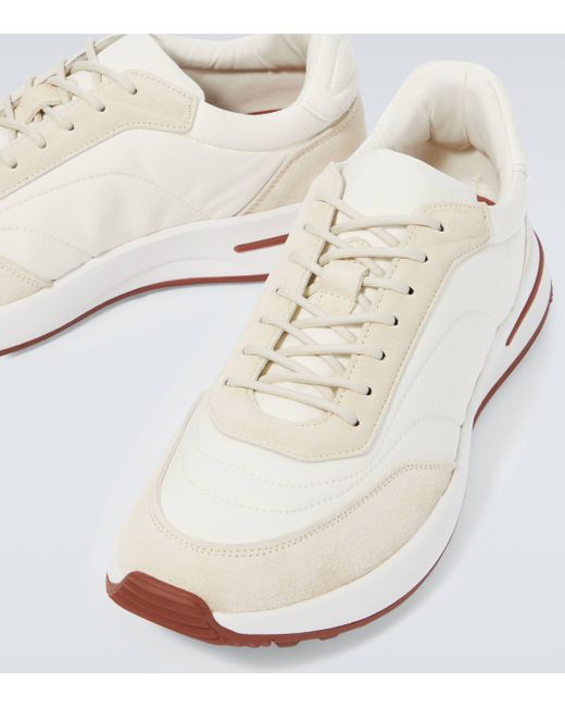 Loro Piana White Week End Walk Suede-trimmed Sneakers for men