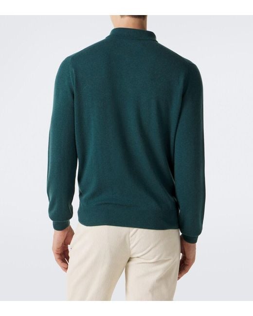 Rubinacci Green Cashmere Polo Sweater for men