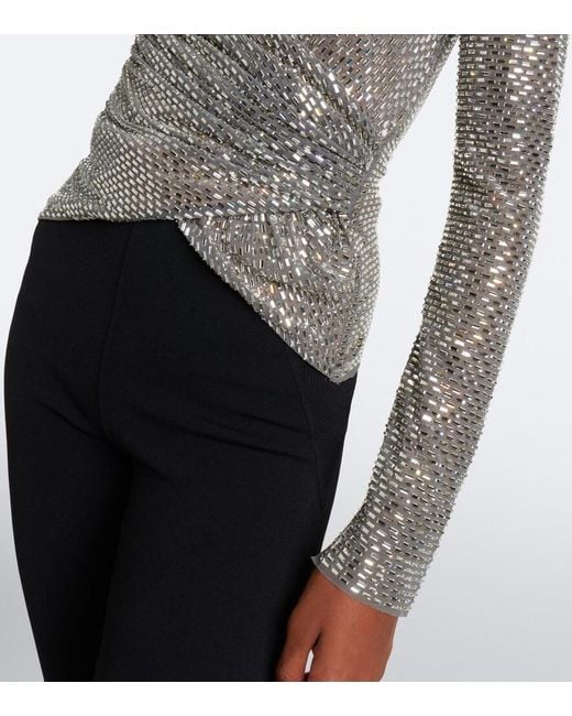 Self-Portrait Gray Rhinestone-Embellished Top