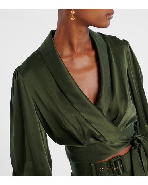 Zimmermann Green Silk Satin Wrap Top