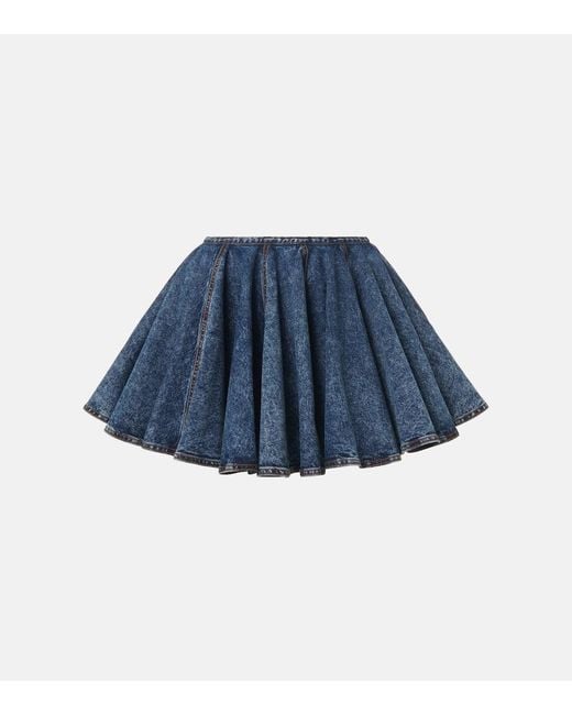 Alaïa Blue Pleated Denim Miniskirt