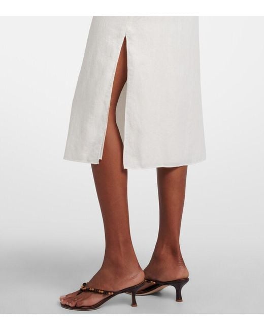 Posse White Darya Embroidered Linen And Cotton Midi Dress