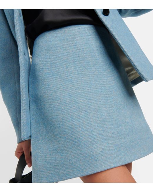 Ganni Blue Wool-blend Twill Miniskirt