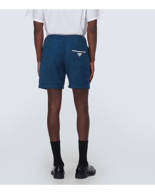 Prada Blue Cotton Terry Shorts for men