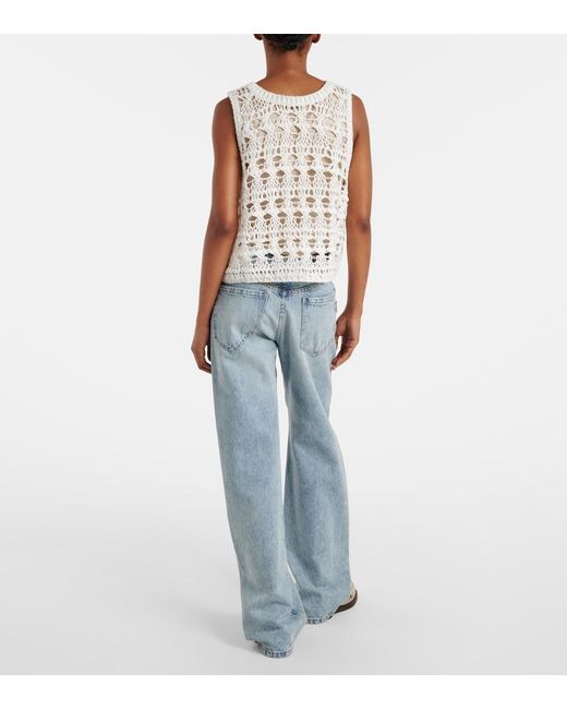 Brunello Cucinelli White Open-Knit Jute And Cotton-Blend Top