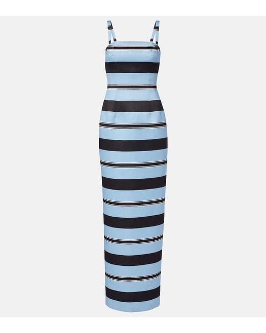 Emilia Wickstead Blue Regina Striped Taffeta Faille Maxi Dress
