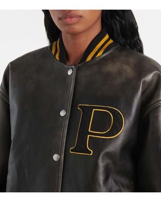 Prada Black Collegejacke Aus Leder