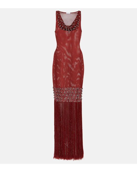 Rabanne Red Embellished Crochet Midi Dress