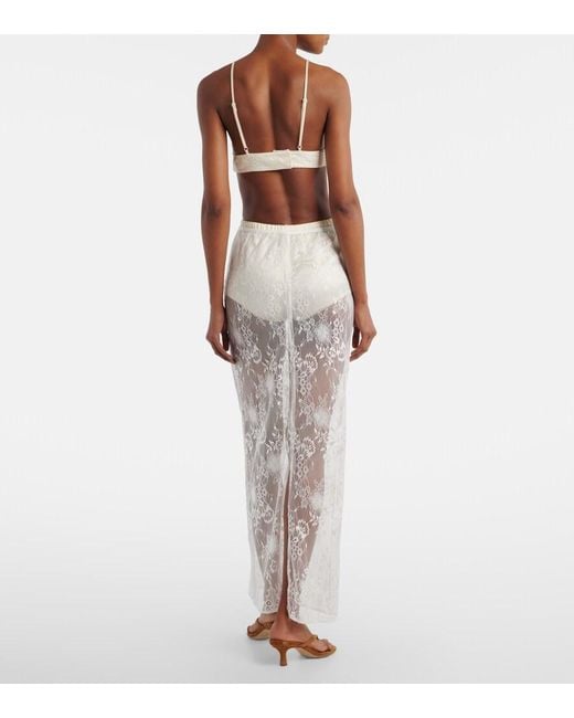 AYA MUSE White Eteri Bow-Detail Floral Lace Maxi Skirt
