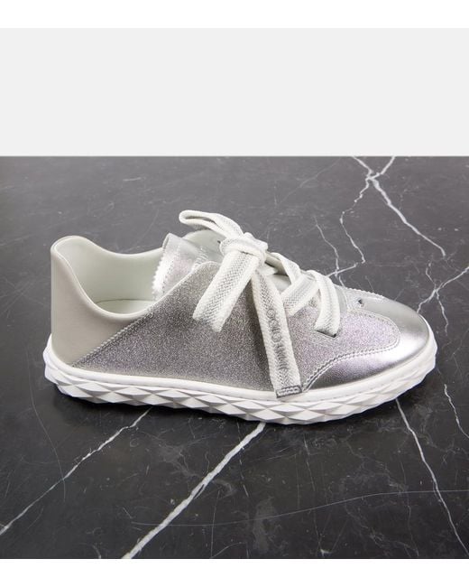 Jimmy Choo White Diamond Light Flex/F Leather-Trimmed Sneakers