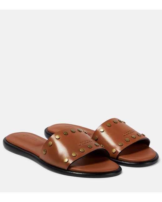 Isabel Marant Vikee Studded Leather Slides in Brown | Lyst Canada