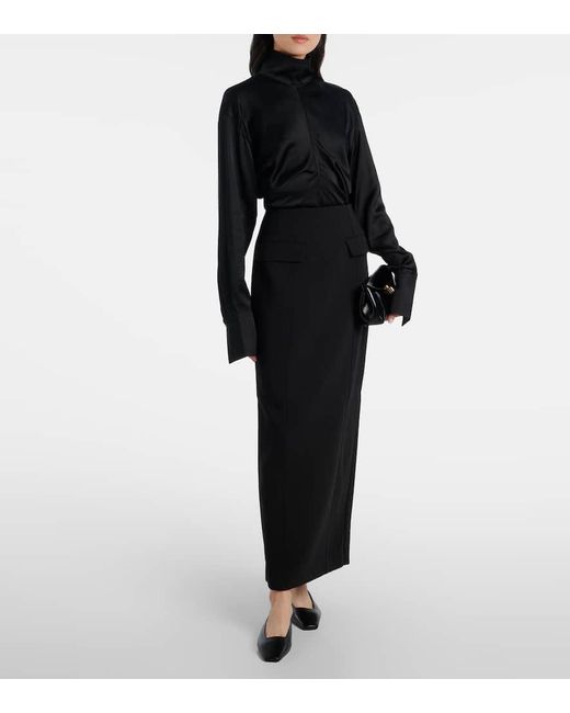 Totême  Black Gathered Satin Top