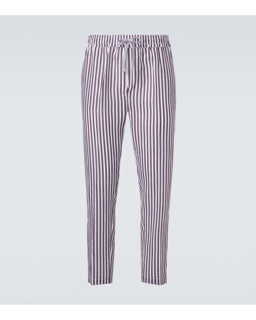 Fedeli Purple Striped Linen Straight Pants for men
