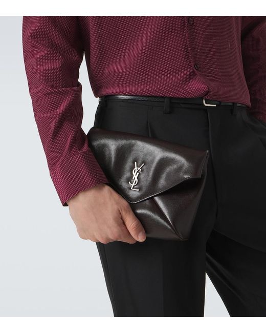 Saint Laurent Black Cassandre Envelope Leather Messenger Bag for men