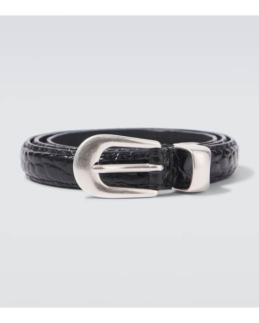 Our Legacy Black 20Mm Croc-Effect Patent Leather Belt for men