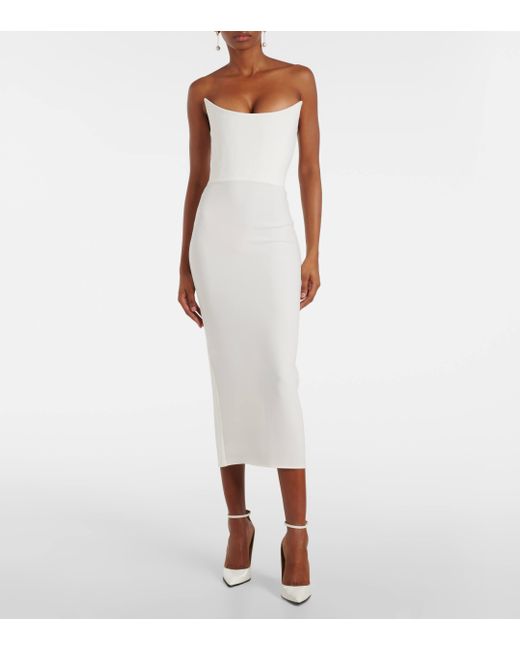 Alex Perry White Bridal Strapless Midi Dress