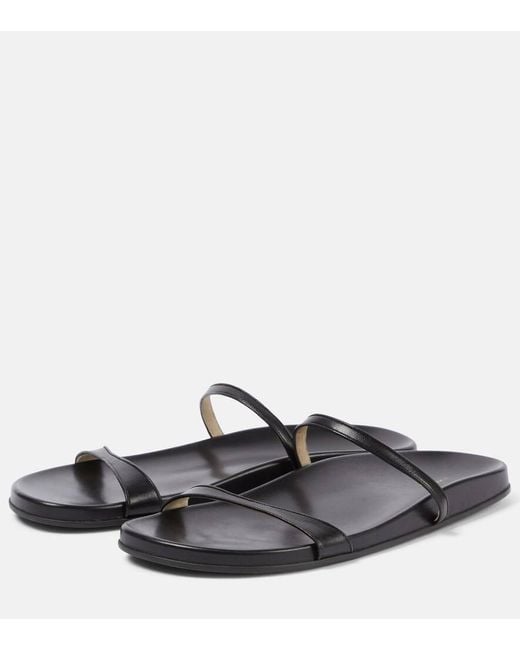 The Row Black Hugh Leather Slides