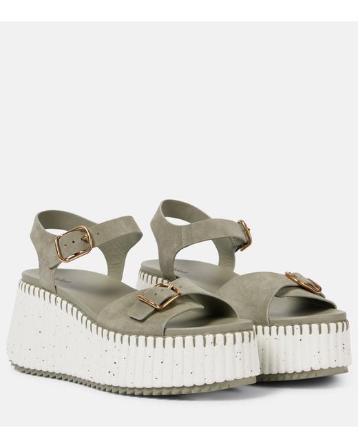 Chloé Metallic Nama Suede Platform Sandals