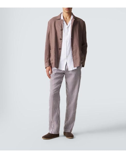 Fedeli Purple Striped Linen Straight Pants for men
