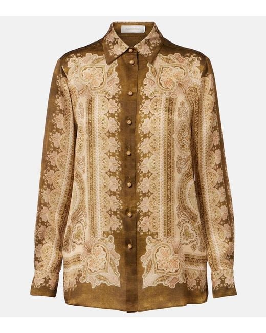 Zimmermann Brown Luna Paisley Silk Satin Shirt