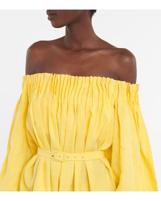Gabriela Hearst Yellow Martha Off-shoulder Linen Maxi Dress